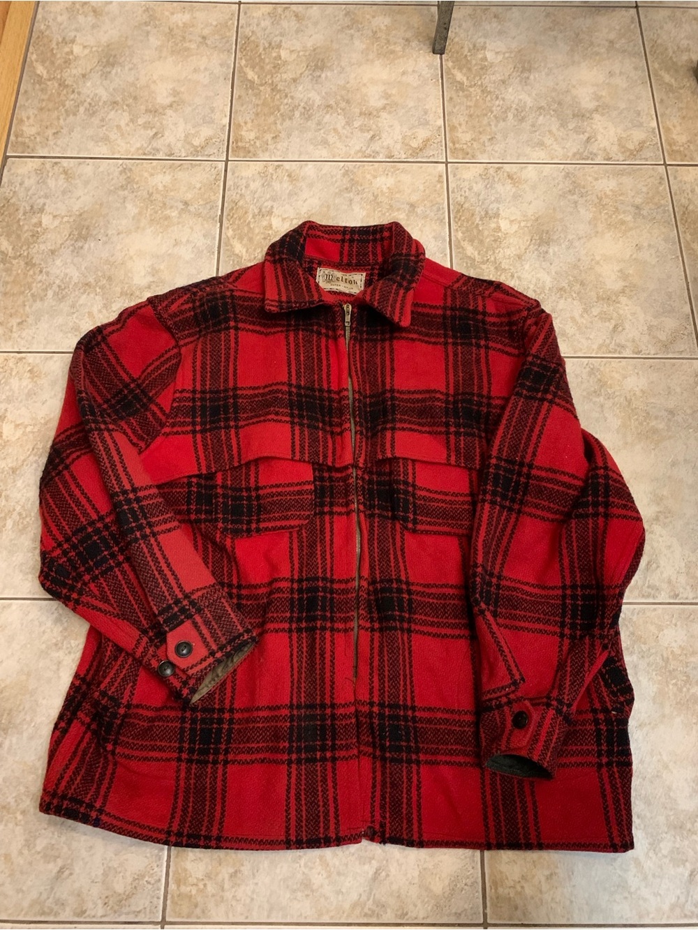 Melton Wool Hunting Jacket Mens Red Black Buffalo Plaid 40 Vintage 60s